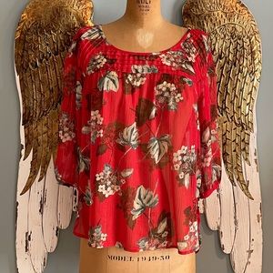 LC Lauren Conrad Red Floral Hydrangea Tunic Blouse